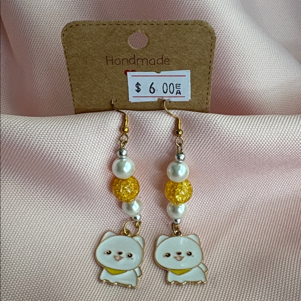🟢 Handmade Cute Dog Earrings with Beads